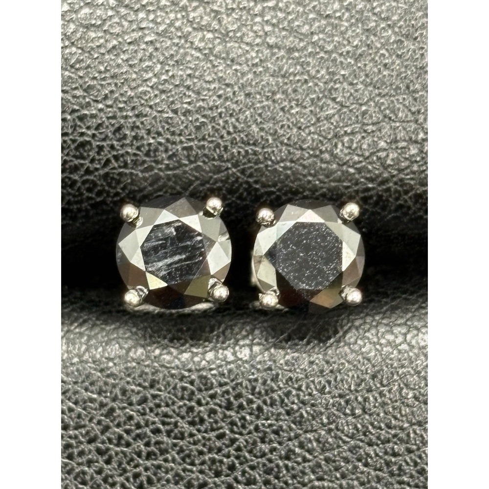 New Condition Sterling Silver Black Moissanite 6.5MM Stud Earrings GRA G14